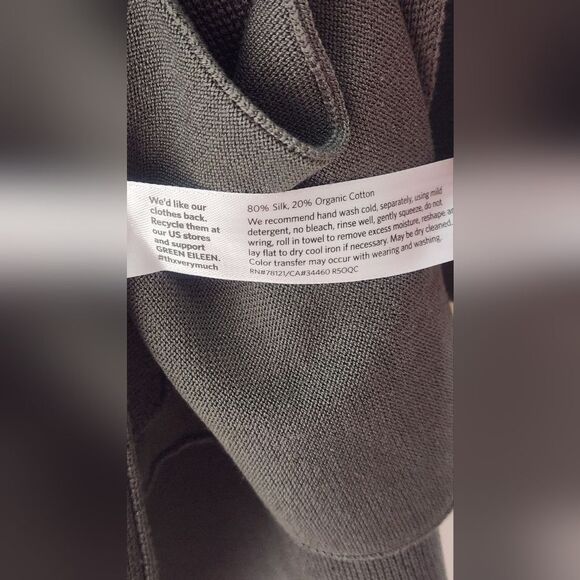 Eileen Fisher L Seaweed Green Lslv SILK ORGANIC COTTON Women's Opened Cardigan - Picture 7 of 8